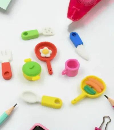 3D colorful mini erasers set for kids in fun designs - obeepo.in