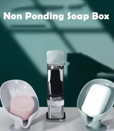 Leaf-shaped self-draining soap holder with suction cup base - obeepo.in