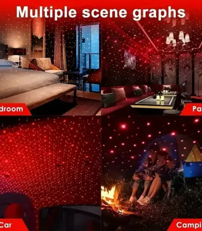 USB Star Projector Night Light creating a romantic starry atmosphere in a car or bedroom. - Obeepo.in