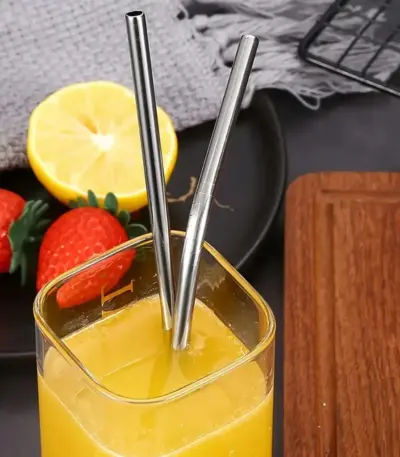 Reusable stainless steel straws with a cleaning brush - obeepo.in