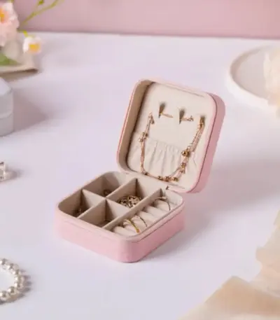 Cute little PU Leather Travel Jewelry Box for rings, necklaces, and makeup accessories - obeepo.in